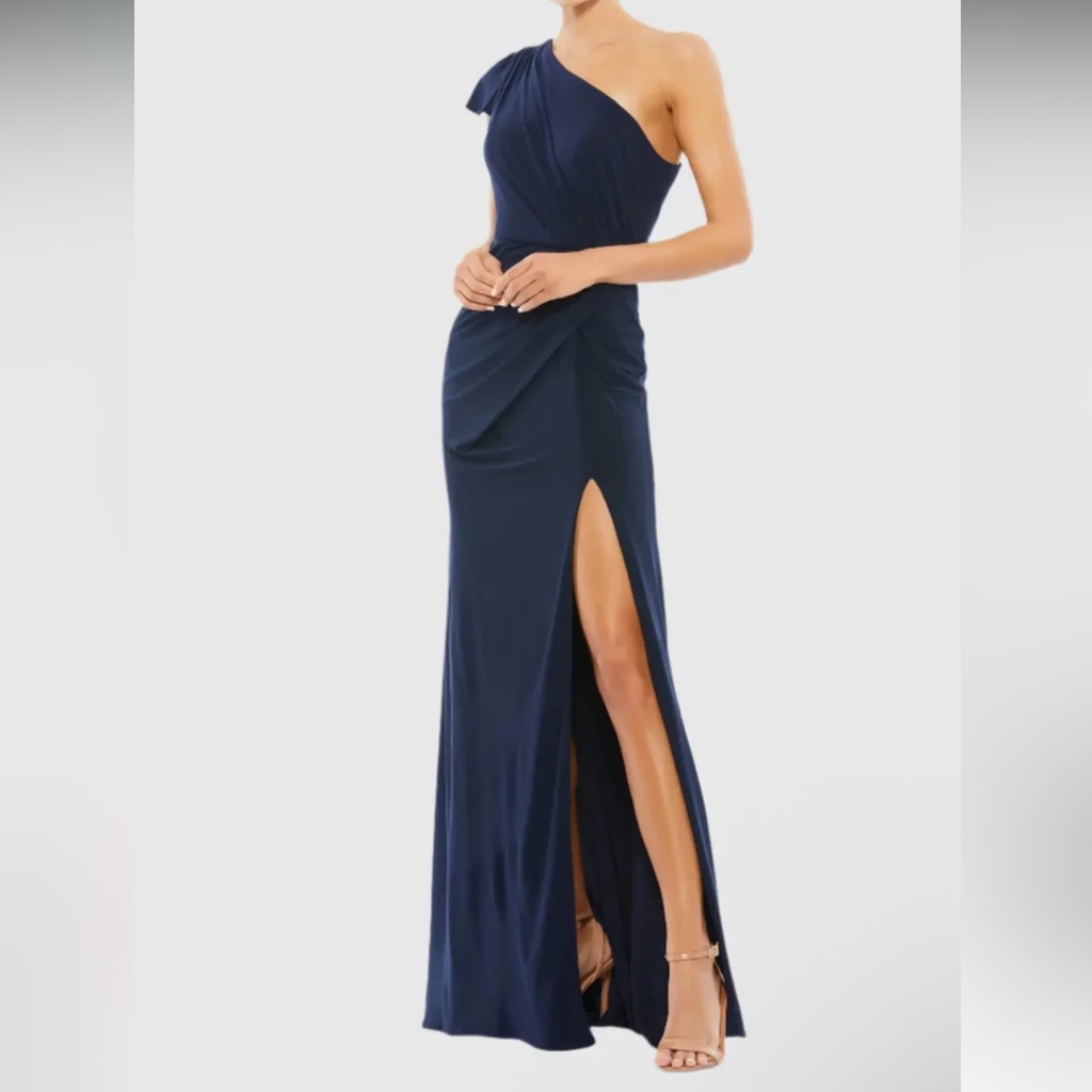 Mac Duggal 67858 Ruffled One Shoulder Draped Gown Size 12 Nwt